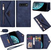 Voor Samsung Galaxy S10 Skin Feel Rits Horizontale Flip Leren Case met Houder & Kaartsleuven & Fotolijst & Lanyard & Lang Touw (Blauw)
