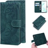 Voor Samsung Galaxy Note 10 Pro Tiger Embossing Pattern Horizontale Flip lederen tas met houder & kaartsleuven & portemonnee (groen)