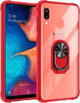 Voor Galaxy A70 schokbestendig transparant TPU + acryl hoesje met ringhouder (rood)