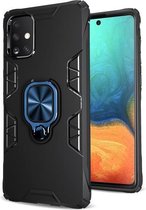 Voor Galaxy A71 schokbestendige TPU volledige dekking beschermhoes met 360 graden roterende ringhouder (zwart + blauw)