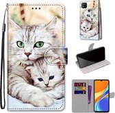 Voor Geschikt voor Xiaomi Redmi 9C Gekleurde Tekening Cross Textuur Horizontale Flip PU Lederen Case met Houder & Kaartsleuven & Portemonnee & Lanyard (Big Cat Holding Kitten)