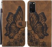 Voor Samsung Galaxy S20 Retro Skin Feel Butterflies Embossing Horizontale Flip Leather Case met houder & kaartsleuven & portemonnee (bruin)