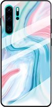 Voor Huawei P30 Pro beschermhoes met marmerpatroonglas (blauw)