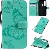 Voor Motorola G8 Plus Geperst afdrukken Vlinderpatroon Horizontale flip PU lederen tas met houder & kaartsleuven & portemonnee & lanyard (groen)