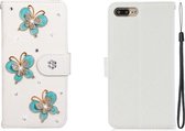 Voor iPhone 7 Plus Horizontale Flip Effen Kleur Strass Leren Case met Kaartsleuf & Portemonnee & Houder (Drie Vlinders)