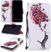 Voor Samsung Galaxy A8 (2018) Gekleurd tekeningpatroon Horizontaal Flip TPU + PU lederen hoesje met houder & kaartsleuven & portemonnee & lanyard (kat en vlinder)