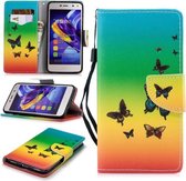 Voor Huawei Y5 (2017) Gekleurde tekening Patroon Horizontaal Flip TPU + PU lederen tas met houder & kaartsleuven & portemonnee & lanyard (Rainbow Butterflies)