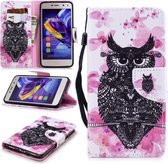 Voor Huawei Y5 (2017) Gekleurde Tekening Patroon Horizontale Flip TPU + PU Lederen Case met Houder & Kaartsleuven & Portemonnee & Lanyard (Uil)