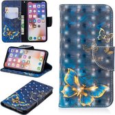 Horizontaal lederen flip-hoesje met 3D-kleurentekeningpatroon voor iPhone X & XS, met houder en kaartsleuven en portemonnee (vlinder)
