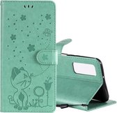 Voor Huawei P Smart 2021 Cat Bee Embossing Patroon Schokbestendig Horizontaal Flip Leren Hoesje met Houder & Kaartsleuven & Portemonnee (Groen)