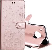 Voor Huawei Y9a Kat Bee Embossing Patroon Schokbestendig Horizontaal Flip Leren Case met Houder & Kaartsleuven & Portemonnee (Rose Goud)