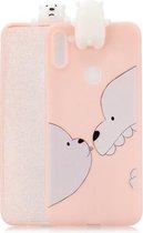 Voor Galaxy A11 schokbestendig gekleurd geverfd liggend Cartoon TPU beschermhoes (grote witte beer)
