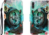 Voor Galaxy M11 Gekleurde tekening Horizontale flip lederen tas met houder & kaartsleuf & portemonnee (groene ogen)