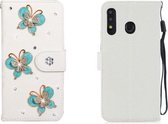 Voor Galaxy A20 / A30 horizontale flip effen kleur strass lederen tas met kaartsleuf & portemonnee & houder (drie vlinders)