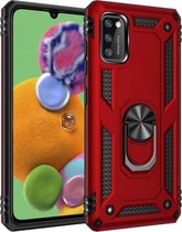 Voor Galaxy A41 schokbestendige TPU + pc-beschermhoes met 360 graden roterende houder (rood)