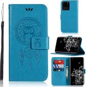 Voor Galaxy S20 Ultra Wind Chime Owl Embossing Pattern Horizontale Flip Leather Case, met houder & kaartsleuven & portemonnee (blauw)
