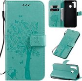 Voor Galaxy A21 Tree & Cat Pattern Pressed Printing Horizontale Flip PU lederen tas met houder & kaartsleuven & portemonnee & lanyard (groen)