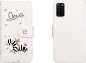 Voor Galaxy S20 Plus Horizontale Flip Effen Kleur Strass Leren Case met Kaartsleuf & Portemonnee & Houder (Trojaans)