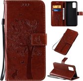 Voor Galaxy S20 + Boom & Kat Patroon Geperst Afdrukken Horizontale Flip PU Lederen Case met Houder & Kaartsleuven & Portemonnee & Lanyard (Koffie)