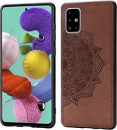 Voor Galaxy A51 Mandala in reliëf gemaakte stoffen hoes PC + TPU mobiele telefoonhoes met magnetische functie en draagriem (bruin)