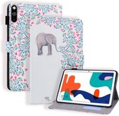 Huawei MatePad 10.4 Gekleurde tekening Horizontale flip lederen hoes met houder & kaartsleuf & fotolijst & slaap- / wekfunctie (olifant en bloemen)