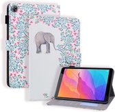 Huawei MatePad T8 Gekleurde tekening Horizontale lederen flip-hoes met houder & kaartsleuf & fotolijst (olifant en bloemen)