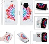 Voor Huawei Mate 30 Pro Afdrukken Tweekleurig Half Mandala-patroon Dubbelzijdige magnetische gesp Horizontale flip lederen hoes met houder & kaartsleuven & portemonnee & fotolijst & lanyard (