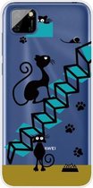 Voor Huawei Y5p (2020) Gekleurd tekeningpatroon Zeer transparant TPU beschermhoes (Stair Cat)