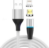 2 in 1 3A USB naar 8-pins + Micro USB Snel opladen + 480 Mbps Datatransmissie Mobiele telefoon Magnetische zuigkracht Snel opladen Datakabel, kabellengte: 1 m ((zilver)