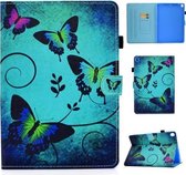 Voor iPad 10.2 / iPad Pro 10.5 Gekleurde tekening stiksels Horizontale flip lederen hoes met houder & kaartsleuven & slaap- / wekfunctie (groene vlinders)