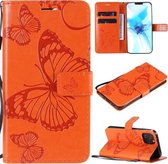 Voor iPhone 12/12 Pro 3D vlinder reliëf patroon horizontale flip lederen tas met houder & kaartsleuf & portemonnee & lanyard (oranje)