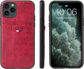 Voor iPhone 11 Pro Max Crocodile Texture TPU + lederen beschermhoes met kaartsleuf (rood)