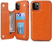 Voor iPhone 11 Pro POLA TPU + pc-beplating Volledige dekking Beschermhoes met houder & kaartsleuven en fotolijst (oranje)