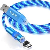 TOPK AM22 USB naar micro-USB 540 graden buigbare streamerbal magnetische datakabel, kabellengte: 1m (blauw)