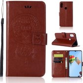 Windgong Uil Embossing Patroon Horizontale Leren Flip Case met Houder & Kaartsleuven & Portemonnee Voor Huawei P30 Lite (Bruin)