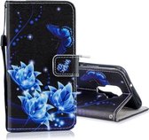 Voor Huawei Nova 5i Pro Gekleurde Tekening Patroon Horizontale Flip PU Lederen Case met Houder & Kaartsleuven & Portemonnee & Lanyard (Blauwe Vlinder)