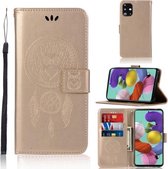 Voor Galaxy A71 Windgong Uil Embossing Patroon Horizontale Flip Leren Case met Houder & Kaartsleuven & Portemonnee (Goud)