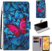Voor Huawei nova 6 SE / P40 Lite Gekleurde Tekening Cross Textuur Horizontale Flip PU Lederen Case met Houder & Kaartsleuven & Portemonnee & Lanyard (Blauw Rood Vlinder)
