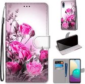 Voor Samsung Galaxy A02 / M02 Gekleurde Tekening Cross Textuur Horizontale Flip PU Lederen Case met Houder & Kaartsleuven & Portemonnee & Lanyard (Wild Rose)