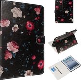 Voor iPad 4/3/2 Gekleurde Tekening Patroon Horizontale Flip PU Lederen Case met Houder & Kaartsleuven (Zwarte Achtergrondgeluid Bloem)