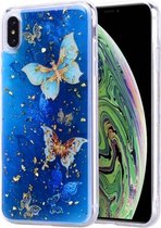Goudfoliestijl Dropping Glue TPU zachte beschermhoes voor iPhone XS Max (blauwe vlinder)