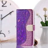 Laser Glitter Poeder Bijpassende Krokodil Textuur Horizontale Flip Leren Case voor Galaxy S10e, met Kaartsleuven & Houder (Paars)