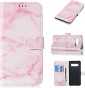 Gekleurde tekening marmer patroon horizontale flip PU lederen tas met houder & kaartsleuven & portemonnee voor Galaxy S10 + (roze)