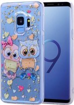 Cartoon patroon goudfolie stijl Dropping Glue TPU zachte beschermhoes voor Galaxy S9 (Loving Owl)