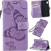 Geperst afdrukken Vlinderpatroon Horizontale flip PU lederen tas met houder en kaartsleuven en portemonnee en draagkoord voor Galaxy A10e (paars)