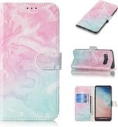 Gekleurde tekening marmer patroon horizontale flip PU lederen tas met houder & kaartsleuven & portemonnee voor Galaxy S10 (roze groen)