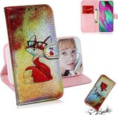 Gekleurde tekening patroon Kleurrijke magnetische gesp Horizontale flip PU lederen tas met houder & kaartsleuven & portemonnee & lanyard voor Galaxy A40 (bril Fox)