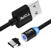 TOPK 1m 2.1A-uitgang USB naar USB-C / Type-C Mesh-gevlochten magnetische oplaadkabel met LED-indicator (zwart)
