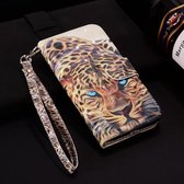 Laser 3D-patroon Gekleurde tekening Horizontale lederen flip-hoes met houder en kaartsleuven en fotolijst voor Galaxy S10 + (Leopard)