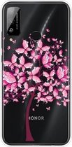 Voor Huawei Honor Play 4T schokbestendig geverfd transparant TPU beschermhoes (vlinderboom)